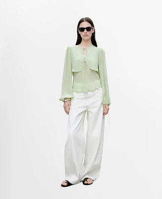 Mango Women's Bow Details Combined Blouse