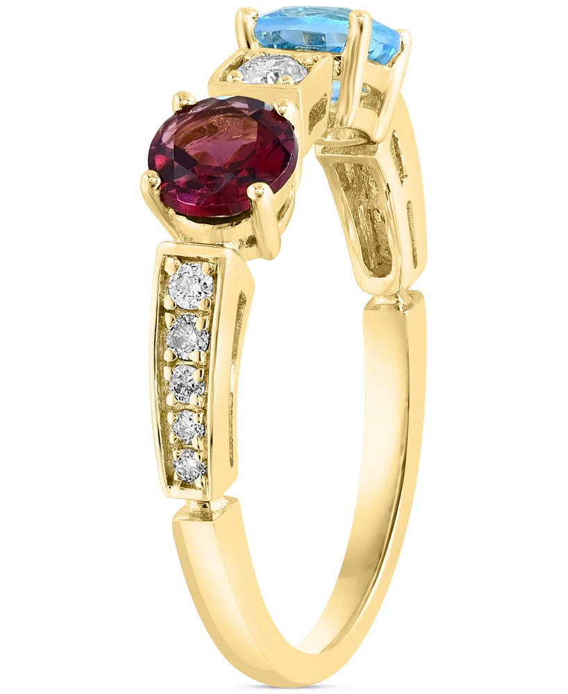 Lali Jewels Swiss Blue Topaz (3/4 ct. t.w.), Rhodolite (1/6 ct. t.w.) & Diamond (1/6 ct. t.w.) Ring in 14k Yellow Gold