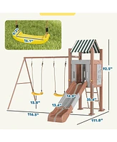 Qaba Kids Swing Set, Playground Set with Slide, 2 Swings, Fort with Canopy