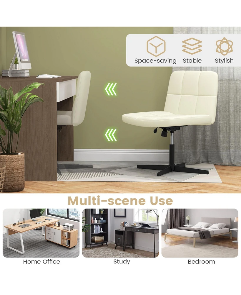 Pu Leather Upholstered Cross-legged Office Chair with Oversized U-shaped Seat for Home Office Make Up