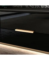 Tv stand with 4 drawers, media console with light strip, entertainment center in black wood