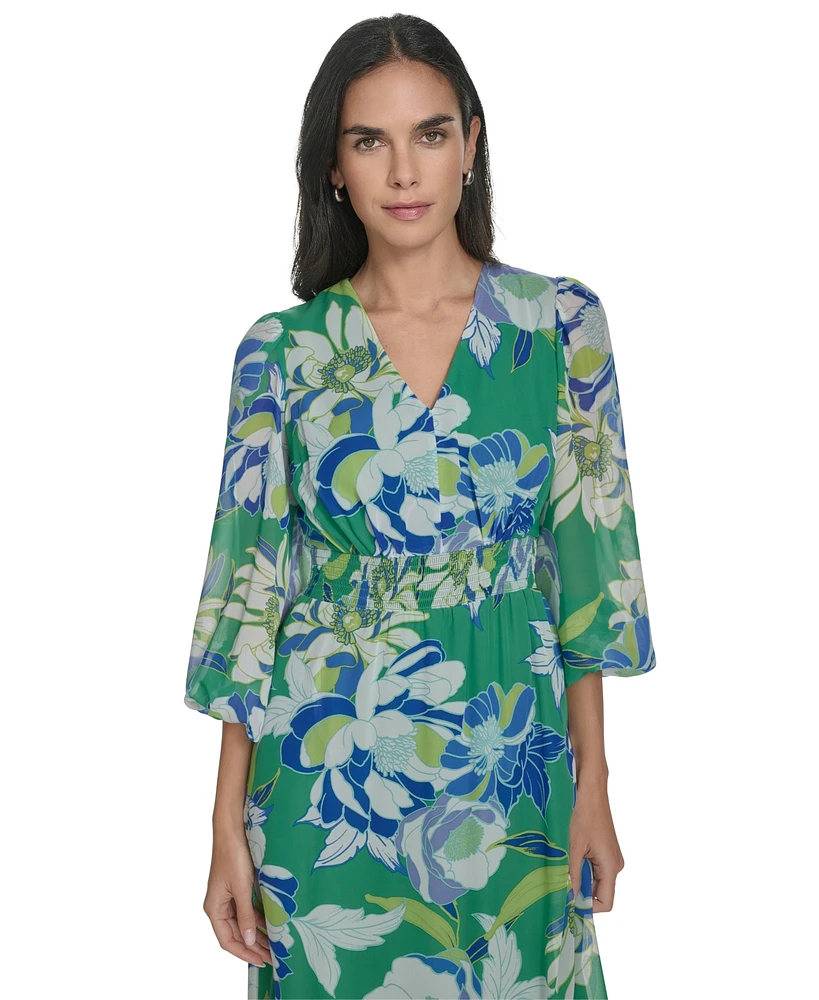 Jessica Howard Women's Printed Puff-Sleeve V-Neck Maxi Dress
