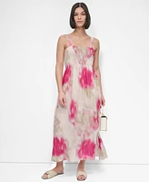 Dkny Women's Printed Rumpled Voile Smocked Dress