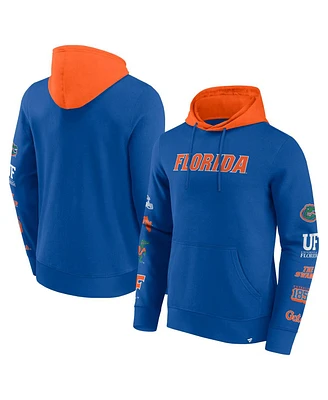 Fanatics Men's Royal/Orange Florida Gators Color Block Badge Fleece Pullover Hoodie