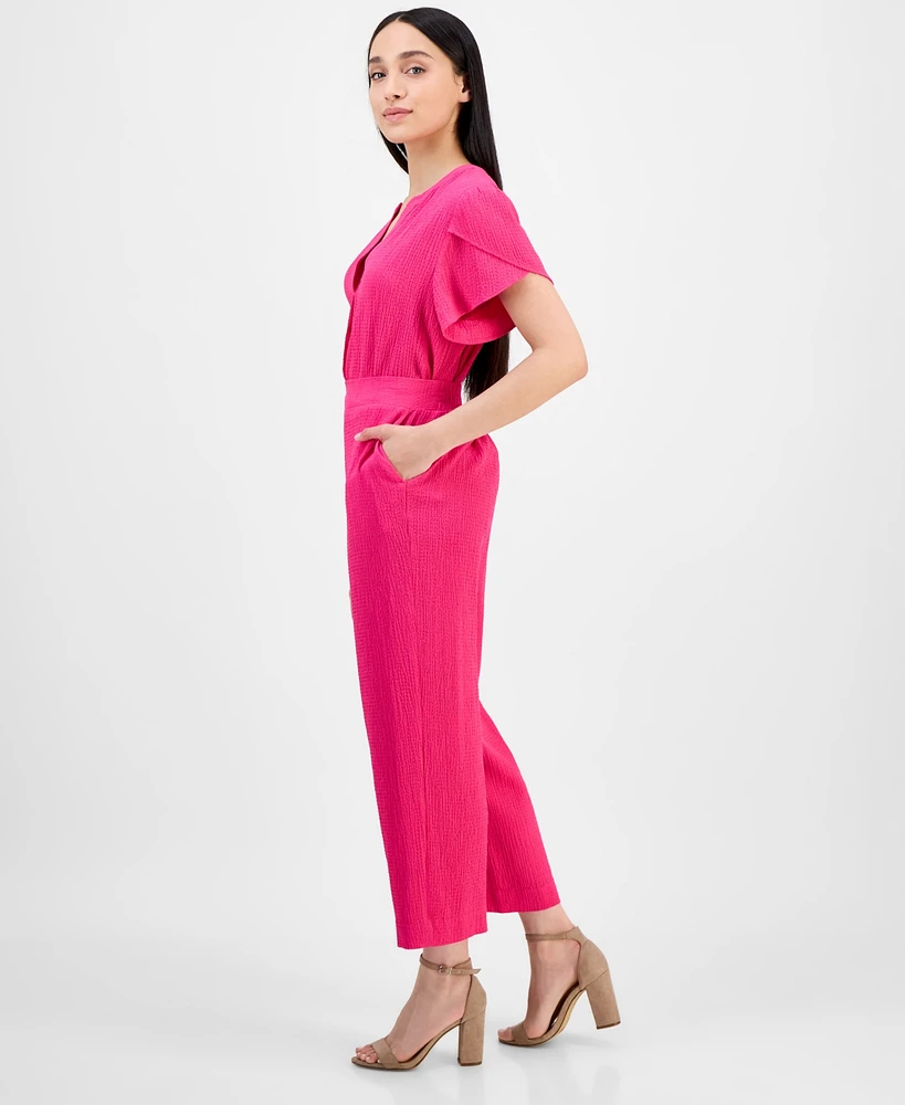 Ak Anne Klein Petite Textured Pull-On Mid-Rise Wide-Leg Pants