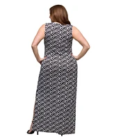24seven Comfort Apparel Plus Print Sleeveless Side Slit Maxi Dress