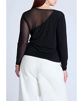 Eloquii Women's Mesh Combo Long Sleeve Top