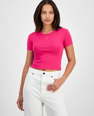 Hugo Women's Logo Crewneck Short-Sleeve Cropped T-Shirt