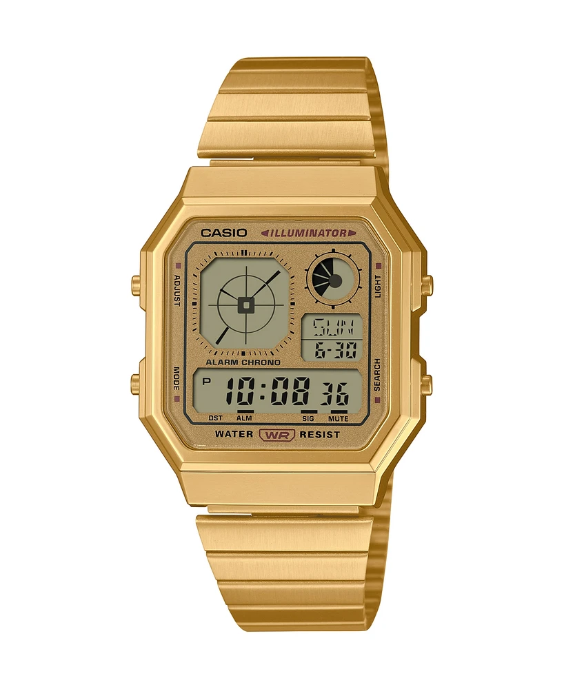 Casio Men's Vintage Digital Gold-Tone Stainless Steel Bracelet Watch 34mm