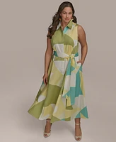 Donna Karan New York Plus Size Printed Tie-Waist Sleeveless Shirtdress