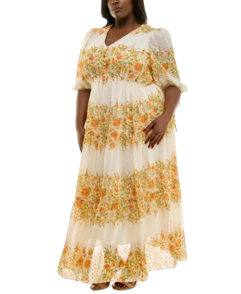 Taylor Plus Floral-Print Chiffon A-Line Midi Dress