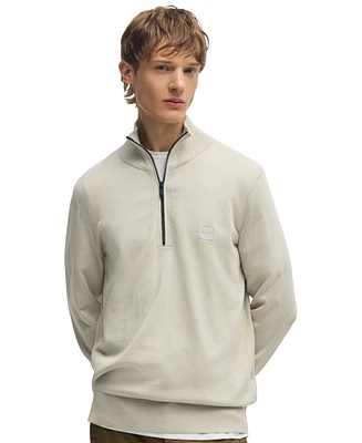 Boss by Hugo Men's Logo Patch Zip-Neck Sweater