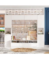 Tv stand with bookshelf and 10 cabinet doors, multi-purpose media console, entertainment center in white wood