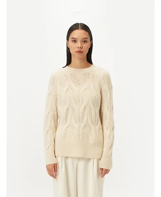 Gobi Cashmere Women's Ajour-Knit Cashmere Crew-Neck Sweater
