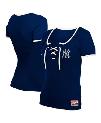 New Era Women's Navy New York Yankees Throwback Lace Up T-Shirt