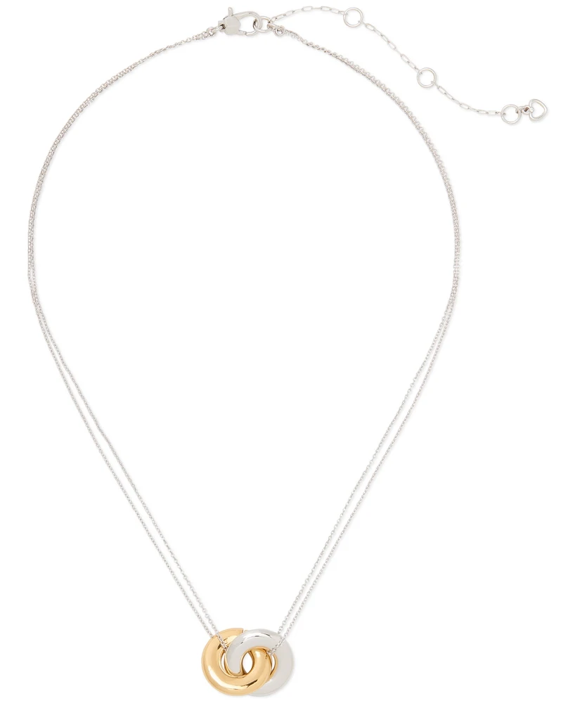 Kate Spade New York Two-Tone Interlock Ring Pendant Necklace, 16" + 3" extender
