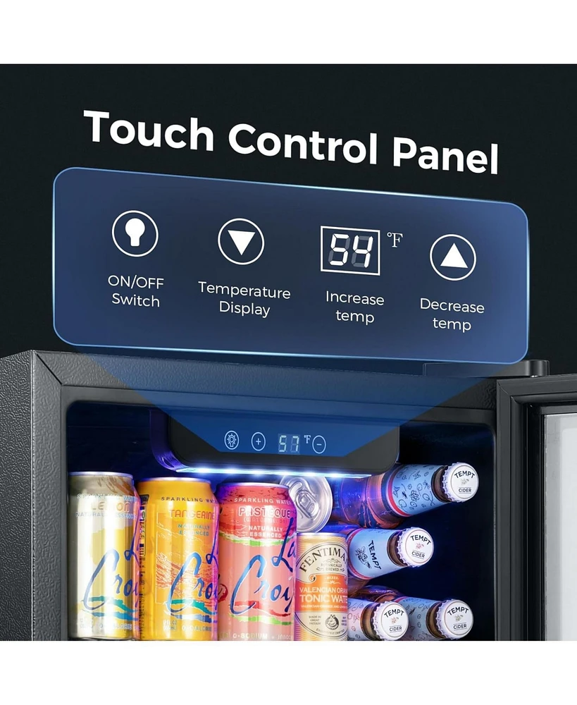 Zafro 1.3 Cu.ft Mini Beverage Fridge, 12 Bottle & 48 Can Cooler, Glass Door with Digital Temperature Control, Ideal for Soda, Beer, or Wine, Compact D