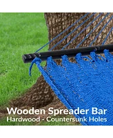 Large Double Wide Two-Person Polyester Rope Hammock with Spreader Bars - 600 lb Weight Capacity