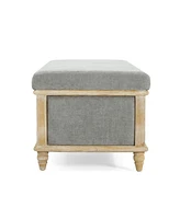 Elegant Upholstered Storage Ottoman Bench with Weathered Wood Frame and Lift-Top for Bedroom or Living Room Seating and Organization-The Pop Home