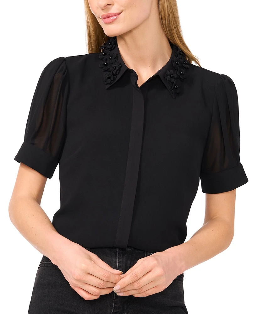CeCe Women's Embellished Puff-Sleeve Shirt