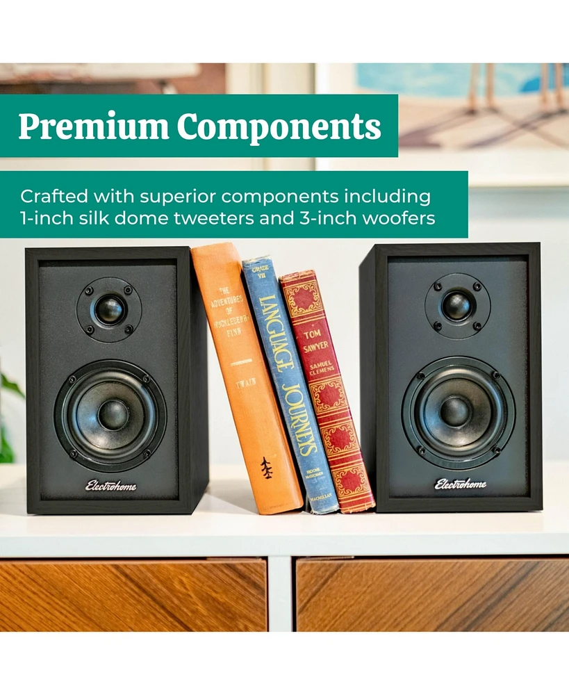 Electrohome Montrose Wireless Upgradable Vinyl Record Player with Berkeley, Powered Bluetooth Bookshelf Speakers, 1" Tweeter & 3" Driver, fo
