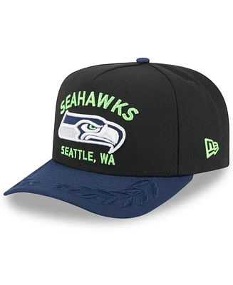 New Era Men's Black/ College Navy Seattle Seahawks 2025 Nfl Draft A-Frame 9FIFTY Snapback Hat