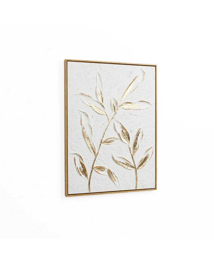LuxenHome White with Gold Flower Canvas Framed Wall Decor