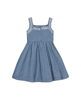 Hope & Henry Big Girls Sleeveless Chambray Sundress with Embroidery