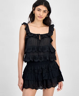 And Now This Women's Cotton Eyelet-Ruffled Tank Top