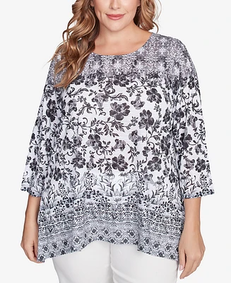 Ruby Rd. Plus Size Floral Ombre Border Sublimation Knit Top