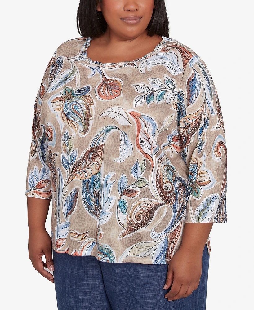 Alfred Dunner Plus Summer Solstice Twisted Crew Neck Paisley Top
