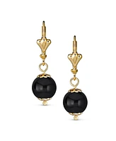Bling Jewelry Classic Elegant Simple Round Natural Stone Dangle Lever Back Drop Ball Earrings Polished Yellow Gold Plated Brass 8MM
