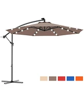 Gymax 10Ft Patio Solar Led Outdoor Offset Hanging Umbrella w/ 24