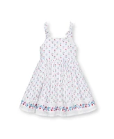 Hope & Henry Little Girls Sleeveless Bow Strap Border Hem Sundress