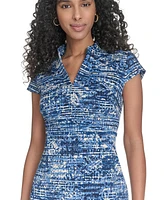 Calvin Klein Petite Printed Short-Sleeve Scuba Sheath Dress