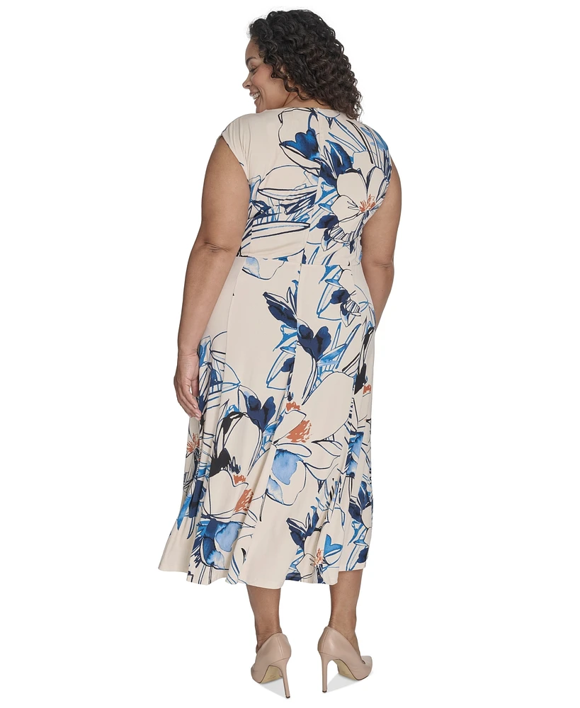 Calvin Klein Plus Asymmetric-Accent Midi Dress