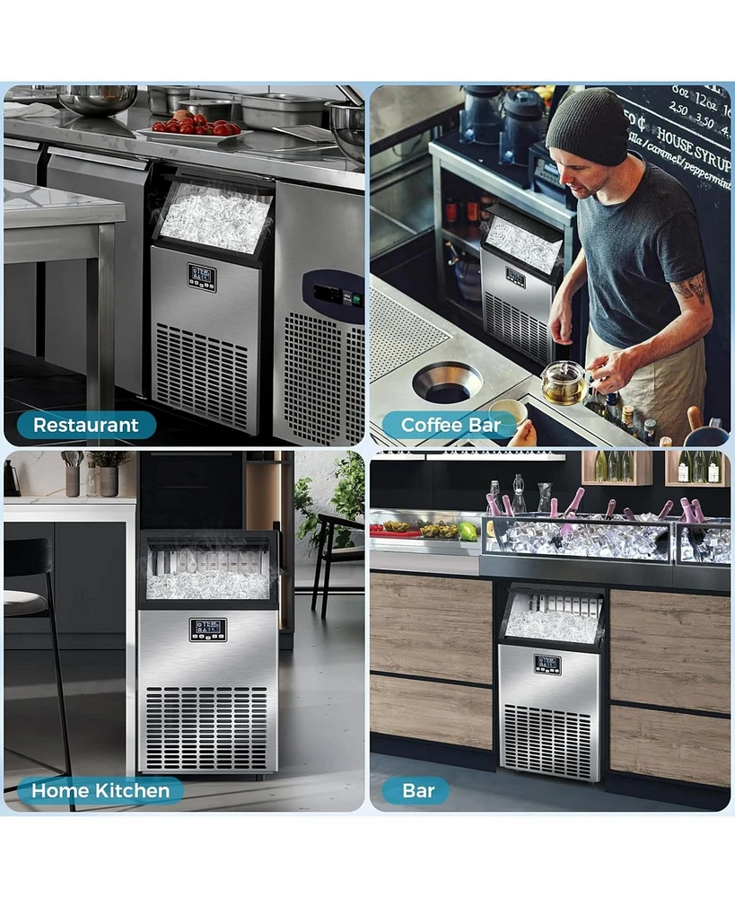 Cowsar Commercial Ice Maker Machine,Moon-Shaped Ice,100lbs/24H Under Counter ice Machine,Freestanding Ice Maker,Ice Thickness Control,Stainless Steel