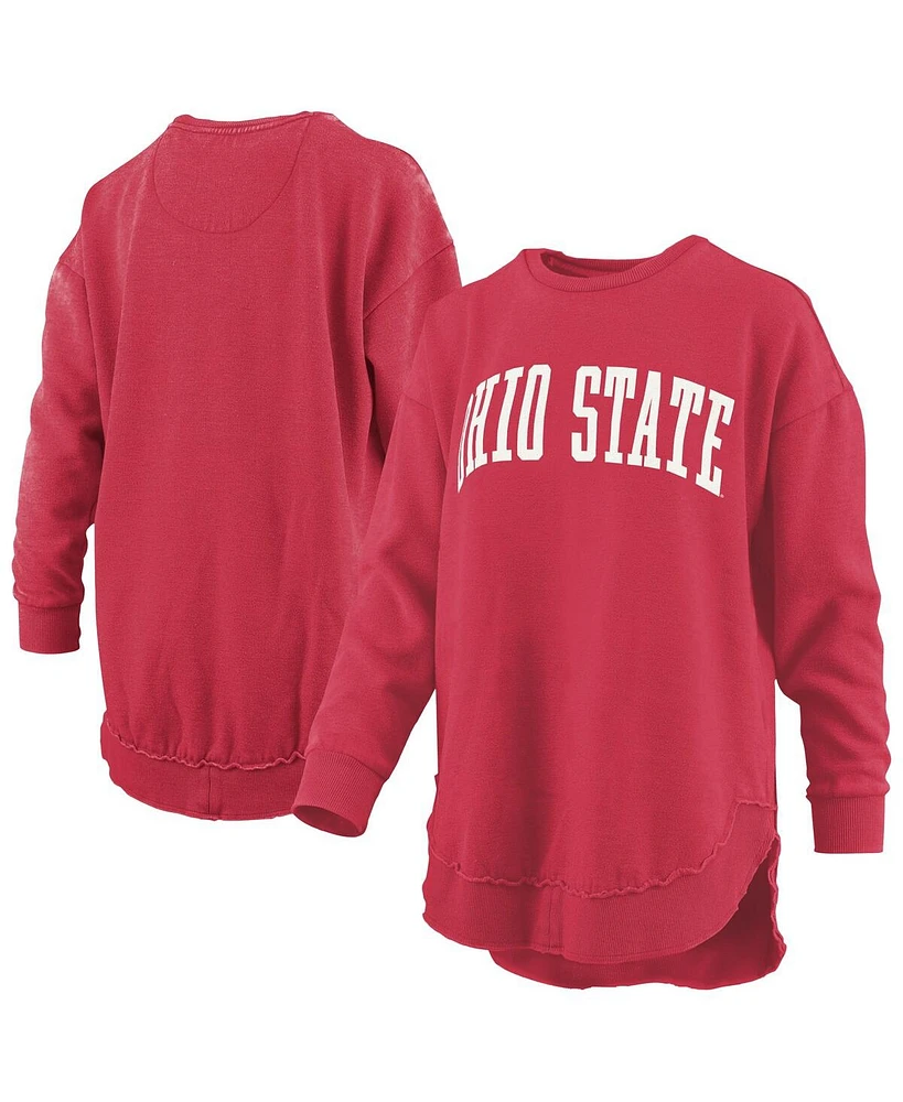 Pressbox Women's Scarlet Ohio State Buckeyes Melange Poncho Vintage Fleece Long Sleeve Pullover Sweatshirt