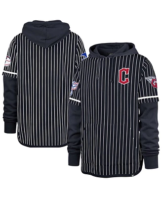 '47 Brand Men's Navy Cleveland Guardians Pinstripe Double Header Pullover Hoodie