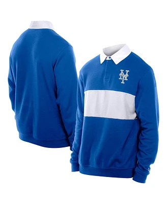 New Era Men's Royal York Mets Throwback Prep Color Block Rugby Polo Shirt