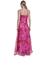 Eliza J Women's Square-neck Floral Print Organza Gown