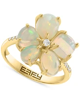 Effy Ethiopian Opal & Diamond (1/4 ct. t.w.) Flower Statement Ring in 14k Yellow Gold