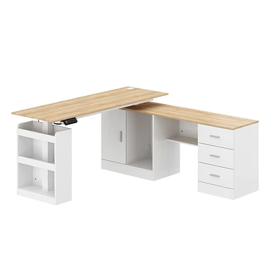 Famapy 63 in. W L- Shaped Adjustable Height Desk Ergonomic Stand Up Desk White Home Office Sit With Memory Preset Controller