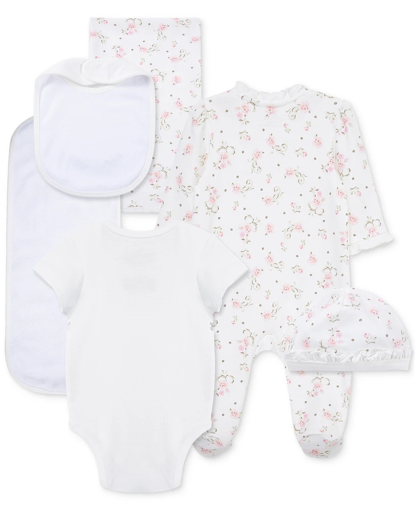 Little Me Baby Girls Cotton Vintage Rose Gift Box, 6 Piece Set