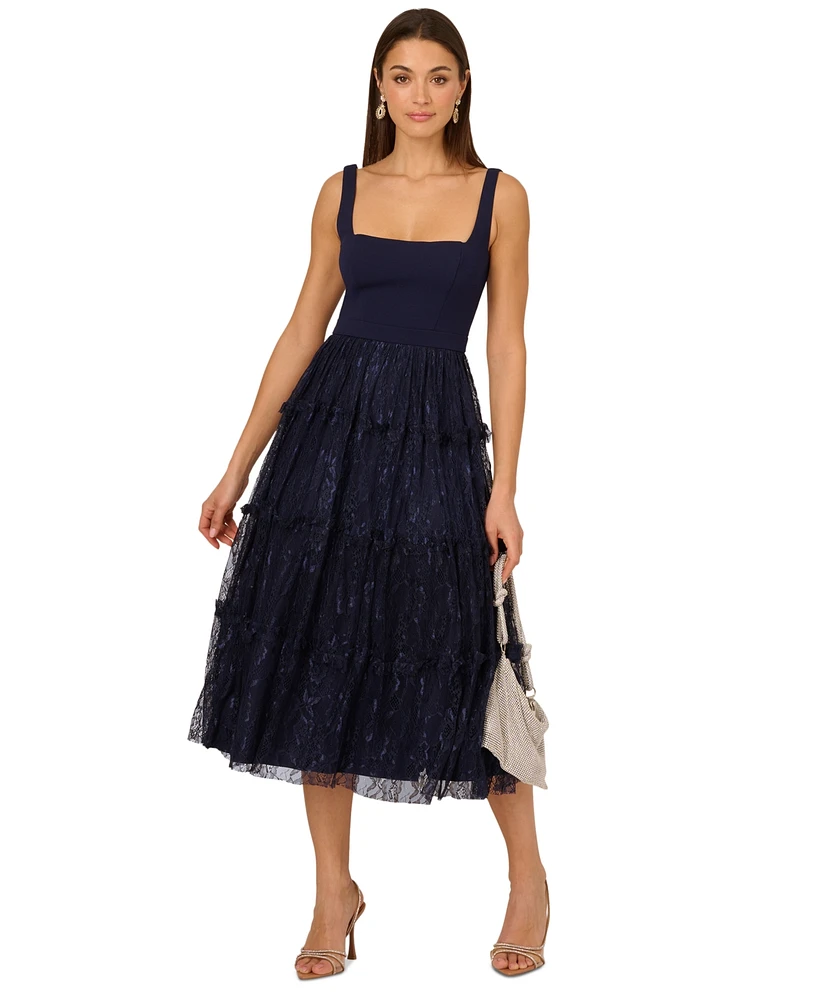 Adrianna Women's Crepe and Lace Midi Dress