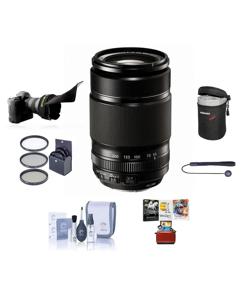 Fujifilm Xf 55-200mm f/3.5-4.8 R Lm Ois Lens, Bundle with 62mm Filter Kit, Mac Software Kit and Lens Shade