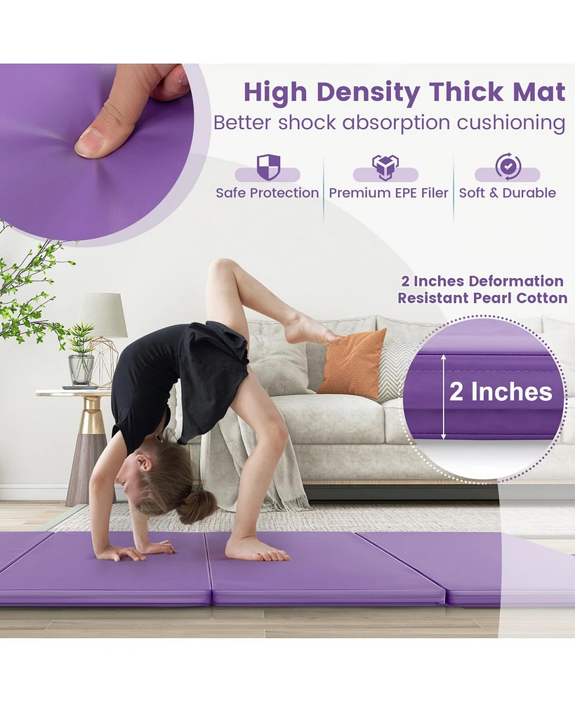 4-Panel Pu Leather Folding Exercise Mat with Carrying Handles-Purple