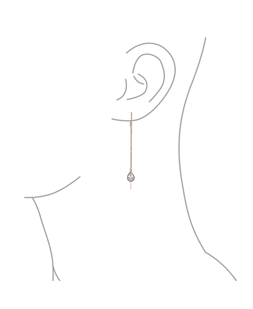 Bling Jewelry Set of 2 Geometric Minimalist Dangle Chandelier Earrings with Cz Teardrop Rose Gold Plated
