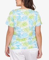 Hearts Of Palm Plus Size Short Sleeve Leaf Print Top