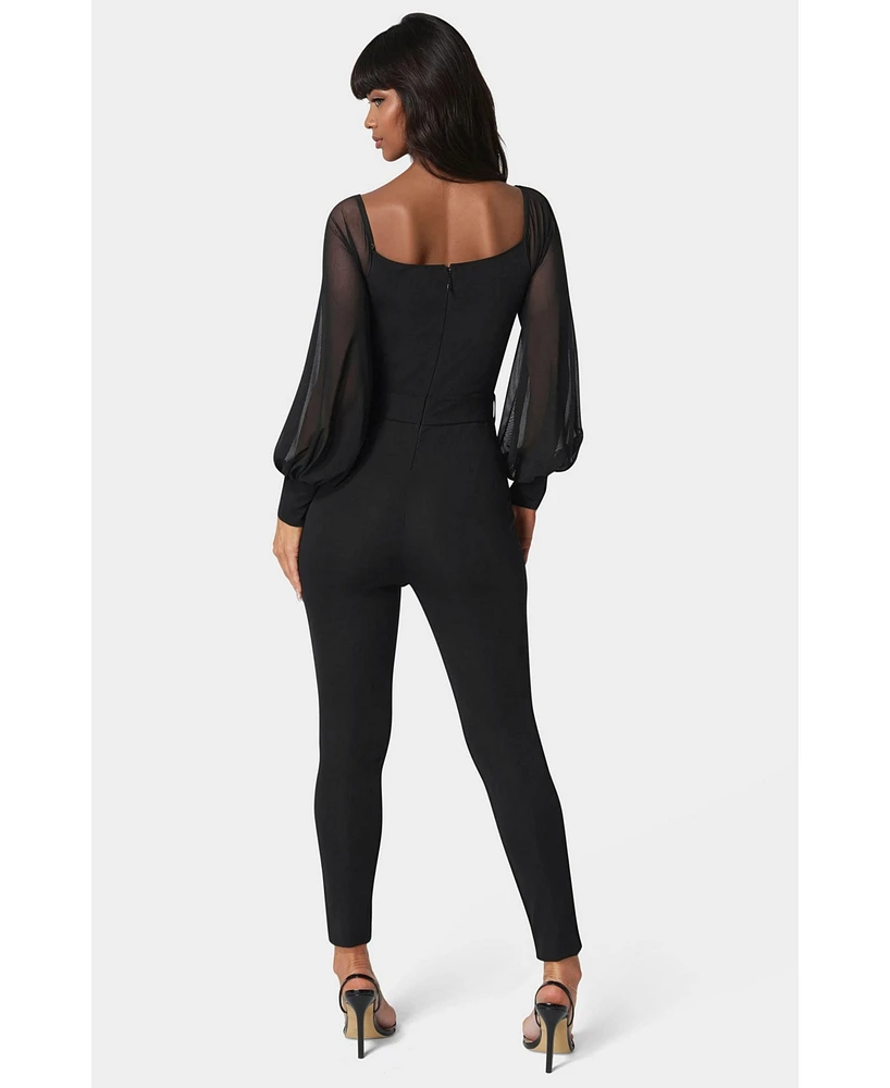 Bebe Women's Printed Mesh Off Shoulder Catsuit